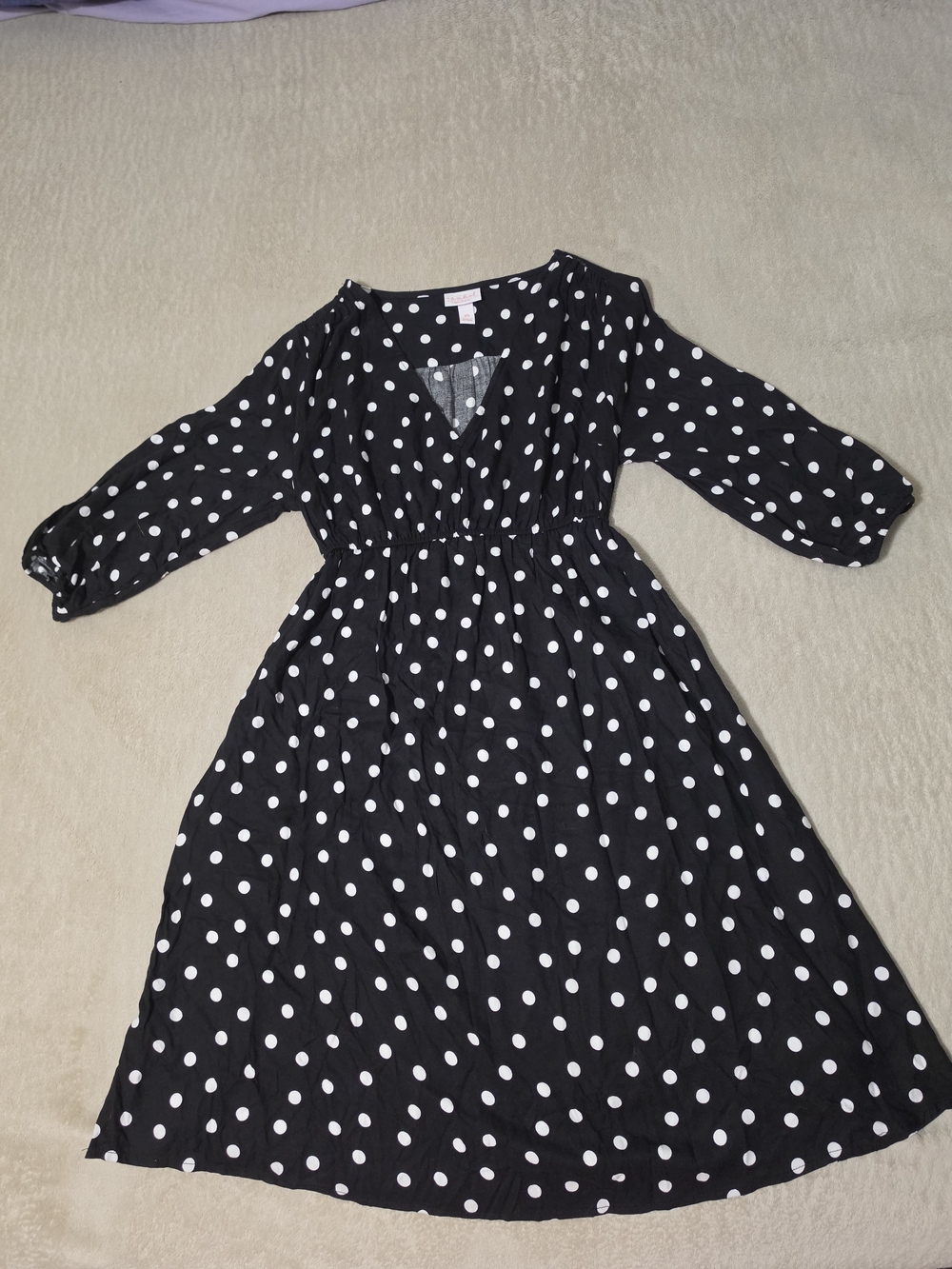 Isabel Maternity by Ingrid & Isabel Black and White Polka Dot Midi Dress Size:XS